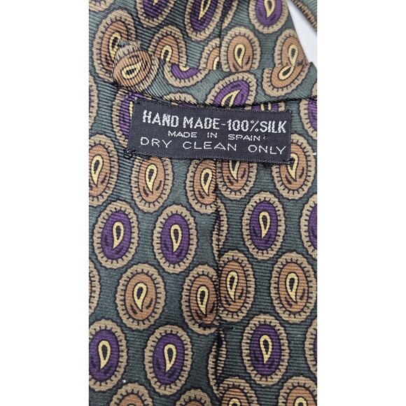 Urban American Club Handmade Tie Abstract Oval Olive Plum 100% Silk Necktie - Picture 5 of 6